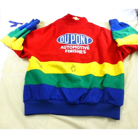 Vtg NASCAR Race Jacket Mens XL Rainbow Jeff Gordon 24 Hamilton, 2 Signatures - Picture 2 of 16